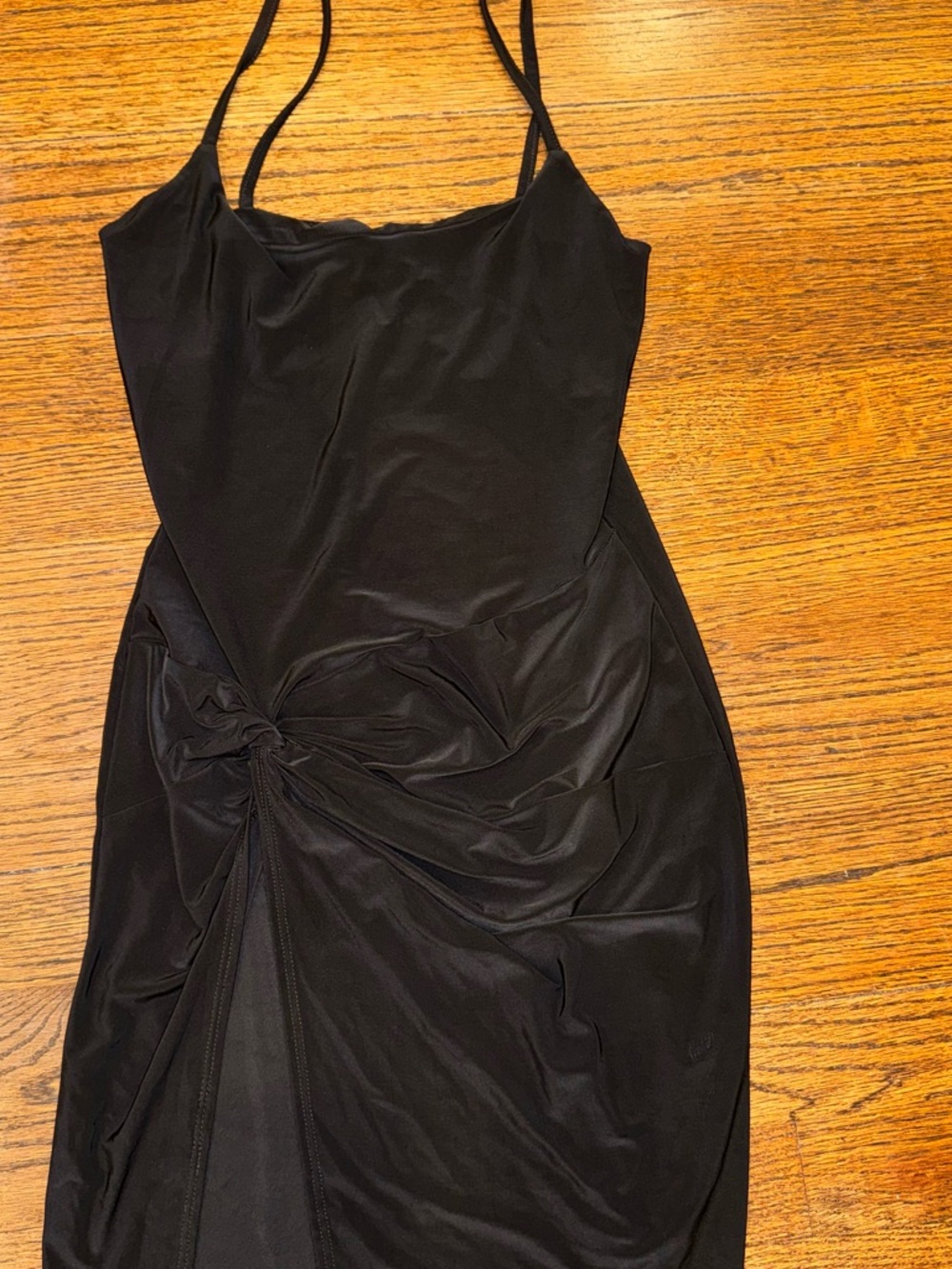 PrettyLittleThing Black Ruched Twist Midi Slip Dress